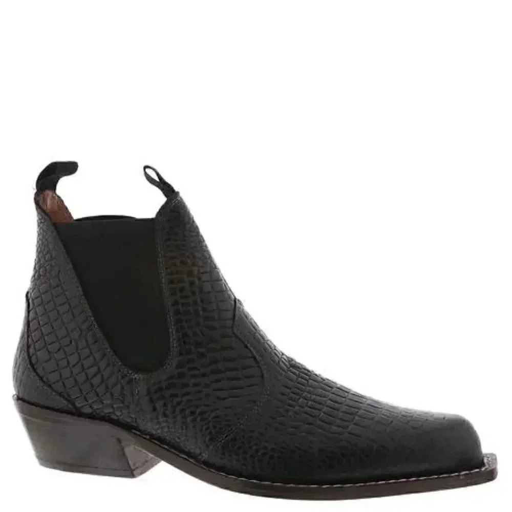 FREE PEOPLE Black Croc Embossed Beau Western Chelsea Boot Ankle Booties